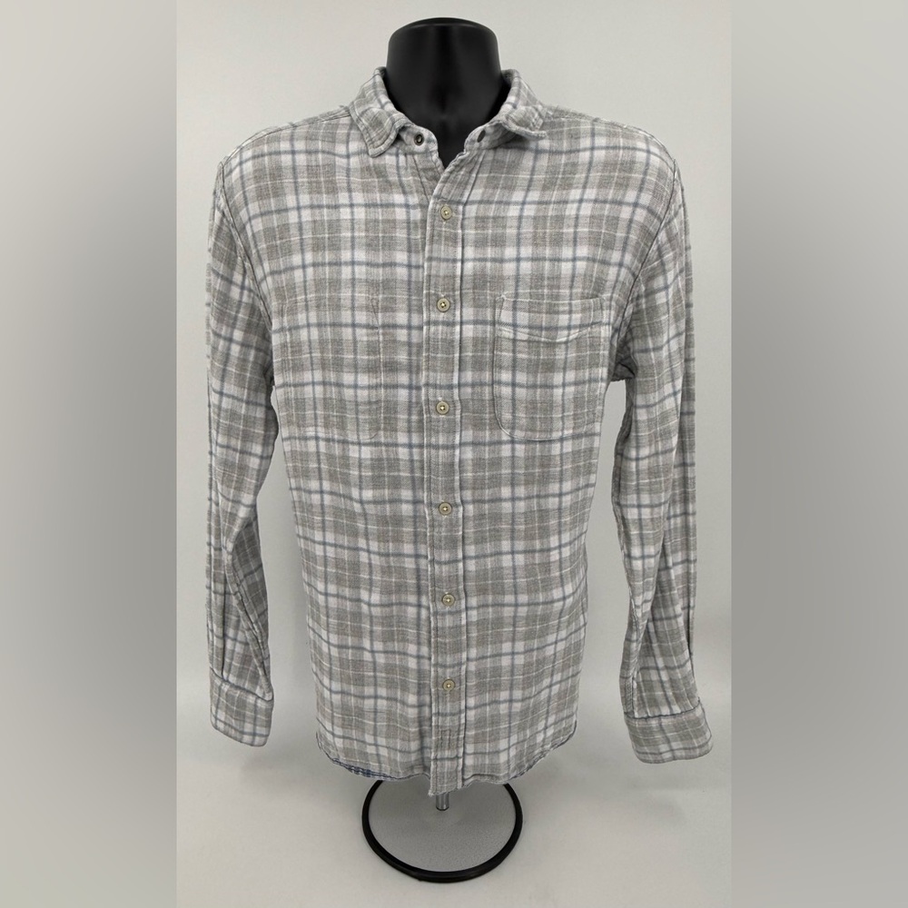 Faherty Blue & Grey Plaid Reversible Organic Cotton Button Up Shirt Men’s Size L